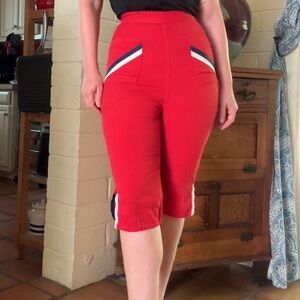 VTG 50s 60s High Waisted Red White Blue Capri Pants